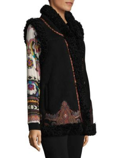 Shop Etro Wool Shearling Waistcoat In Black