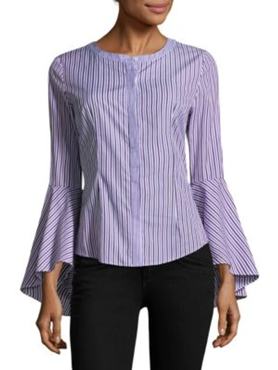 Milly Michelle Bell-sleeve Striped Shirting Blouse In Violet