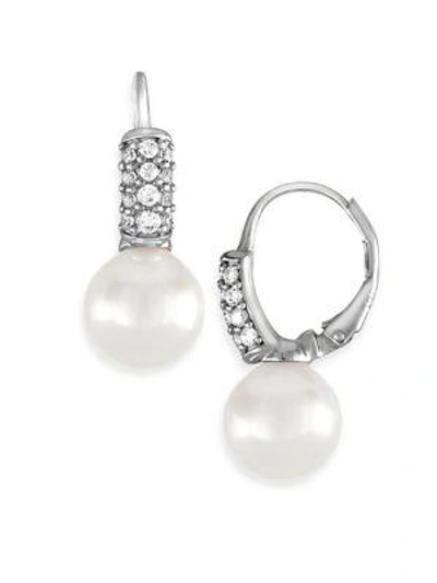 Shop Majorica 10mm White Pearl, Cubic Zirconia And Sterling Silver Earrings