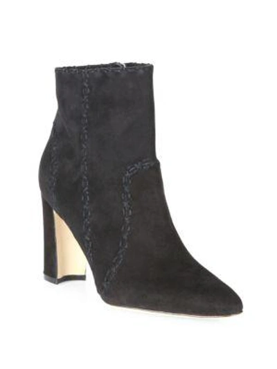 Manolo Blahnik Stitched Suede Block-heel Booties In Black