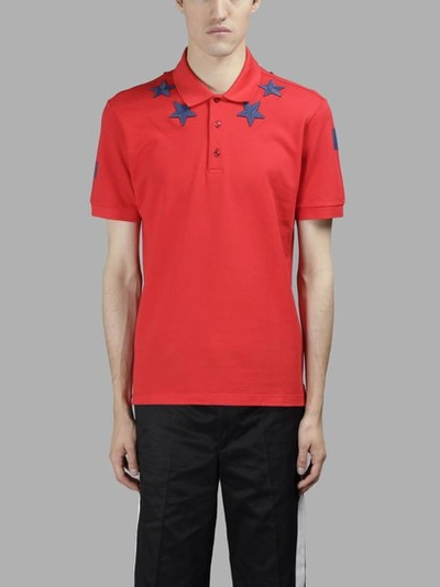 Givenchy Men's Red Polo Shirt With Blue Stars