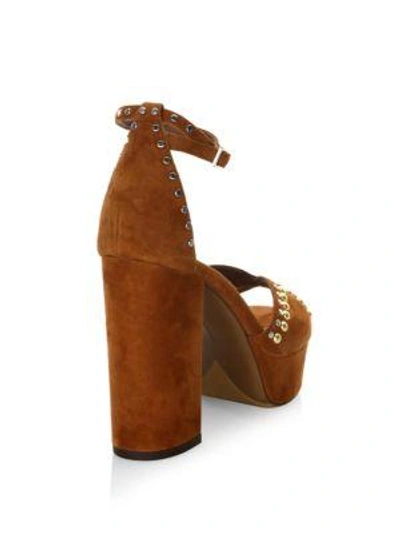 Shop Tabitha Simmons Julieta Studs Suede Ankle-strap Sandals In Cognac