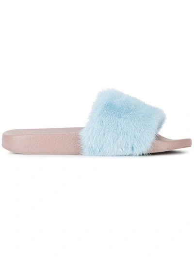 Shop Dolce & Gabbana Fur Pool Slides - Blue