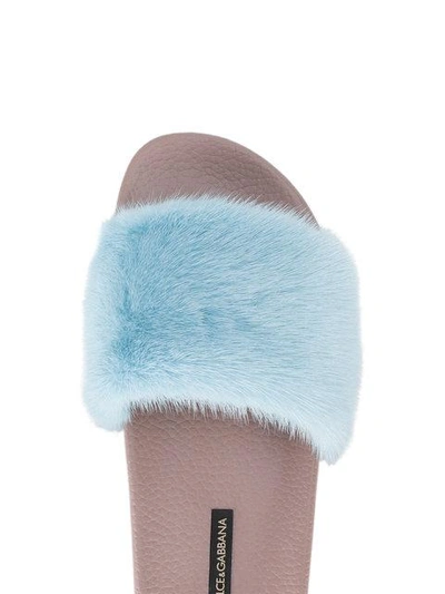 Shop Dolce & Gabbana Fur Pool Slides - Blue