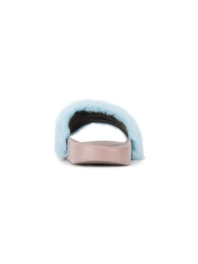 Shop Dolce & Gabbana Fur Pool Slides - Blue