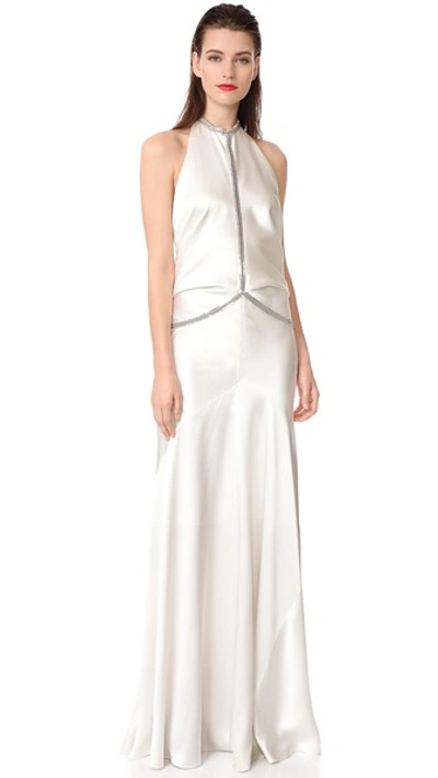 Alexander Wang Chain-embellished Silk-satin Halterneck Gown In Eggshell |  ModeSens