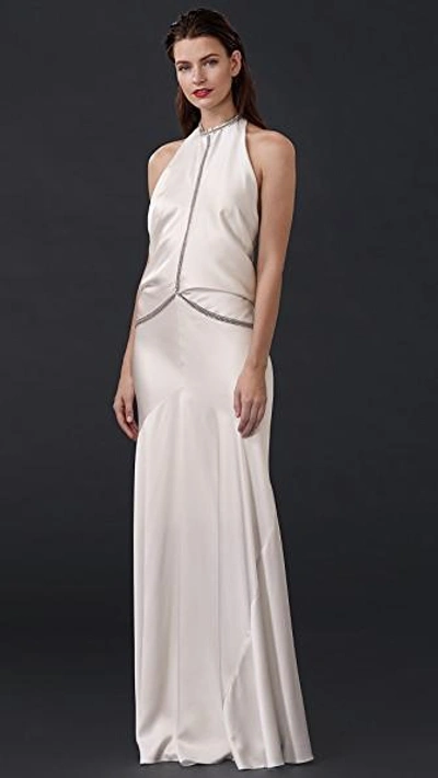 Shop Alexander Wang Backless Gown With Fishbone Chain In Eggshell