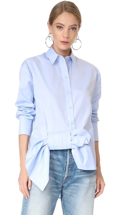 Shop Victoria Victoria Beckham Asymmetrical Bow Shirt In Oxford Blue