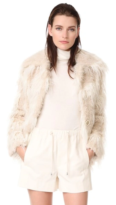 Shop Helmut Lang Shawl Collar Faux Fur Jacket In Chalk/cream