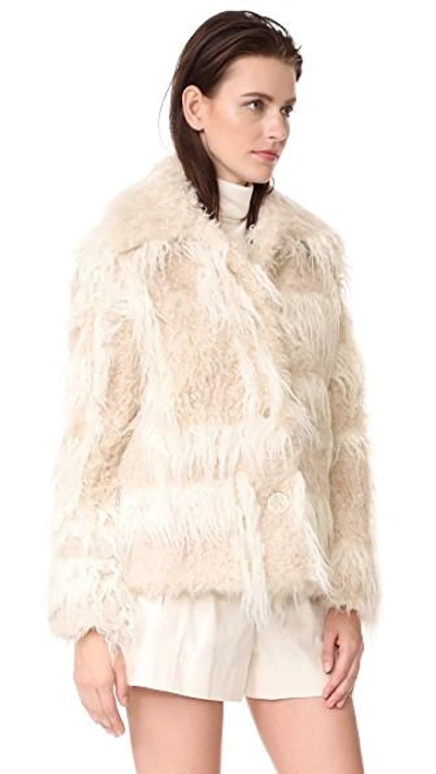 Shop Helmut Lang Shawl Collar Faux Fur Jacket In Chalk/cream