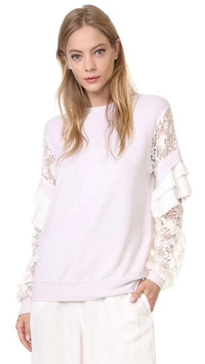 Clu Pleat Trimmed Lace Sleeve Pullover In Dusty Pink