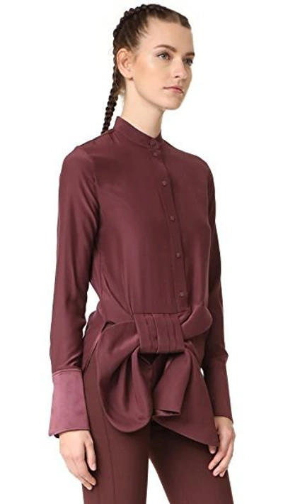 Shop Victoria Victoria Beckham Asymmetrical Tux Bow Shirt In Burgundy