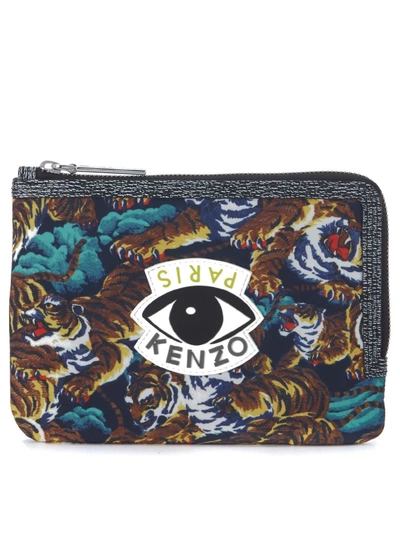 Kenzo Fabric Pochette With Tiger Print And Multicolor Eye