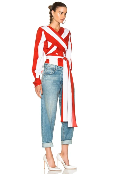Shop Monse Striped Wrap Top In Red,stripes,white