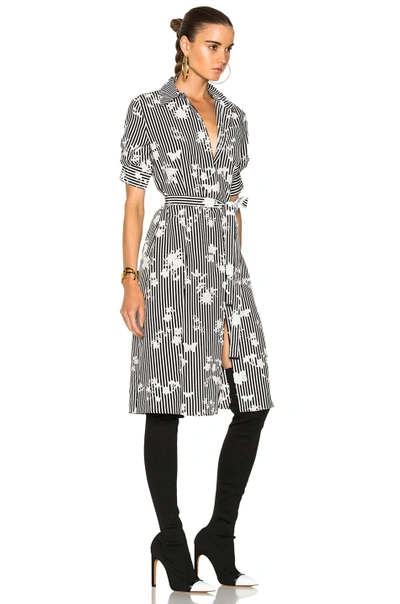 Shop Altuzarra Kieran Dress In Floral, Stripes, White.  In Black & Natural White