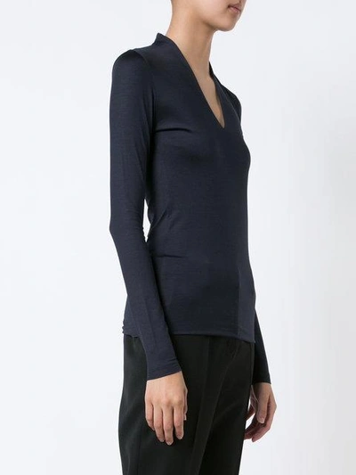 Shop Akris Skinny V Neck Top In Blue