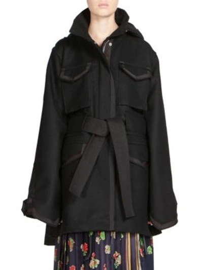 Sacai Oversized Belted Coat In Black