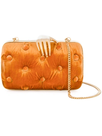 Benedetta Bruzziches Orange Carmen Velvet Clutch Bag With Hand Embellishment In Yellow & Orange