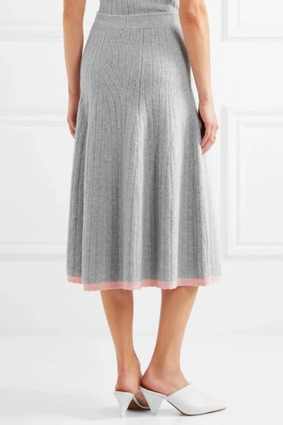 Shop Victoria Beckham Ribbed Wool-blend Midi Skirt