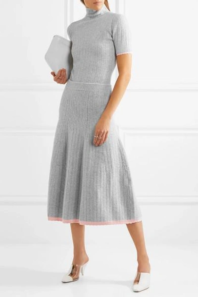 Shop Victoria Beckham Ribbed Wool-blend Midi Skirt