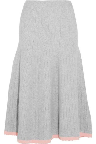 Shop Victoria Beckham Ribbed Wool-blend Midi Skirt