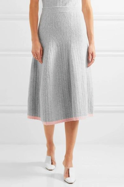 Shop Victoria Beckham Ribbed Wool-blend Midi Skirt