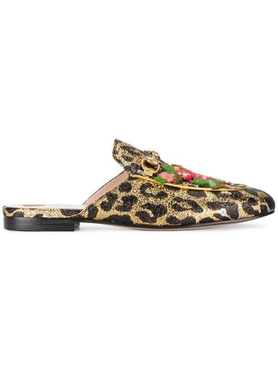 Shop Gucci Leopard Embroidered Princetown Mules