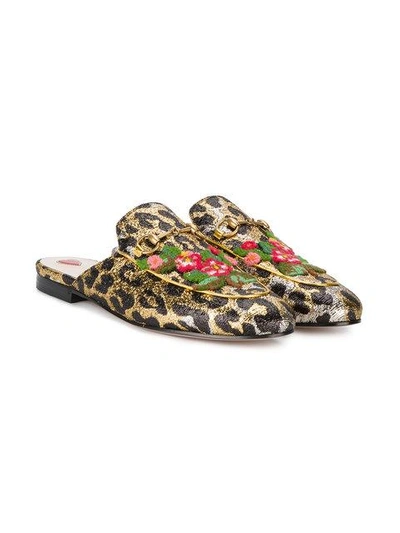 Shop Gucci Leopard Embroidered Princetown Mules