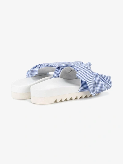 Shop Joshua Sanders Checked Bow Pool Slides In Blue
