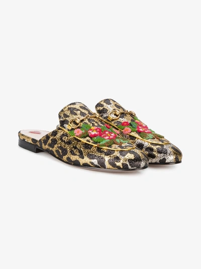 Shop Gucci Leopard Embroidered Princetown Mules In White