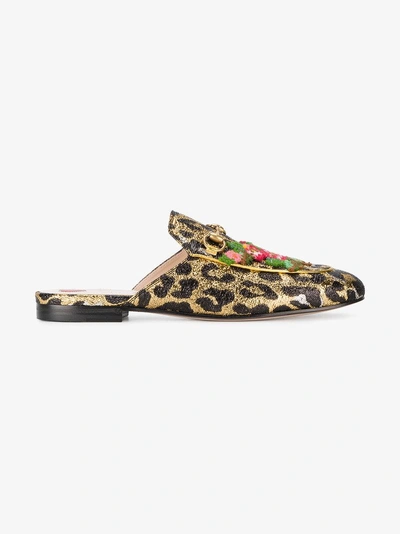 Shop Gucci Leopard Embroidered Princetown Mules In White