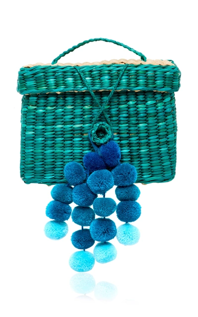 Nannacay M'o Exclusive Baby Roge Pom Pom-embellished Woven Raffia Tote In Blue