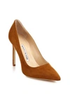Manolo Blahnik Bb 105 Suede Point Toe Pumps In Cognac