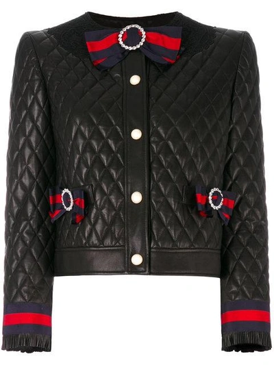 Shop Gucci Quilted Jacket With Web Bows - Black