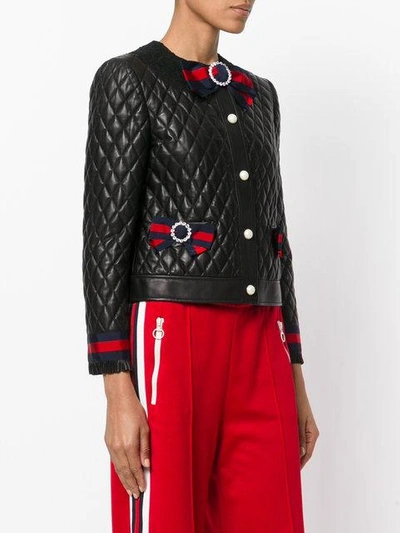 Shop Gucci Quilted Jacket With Web Bows - Black