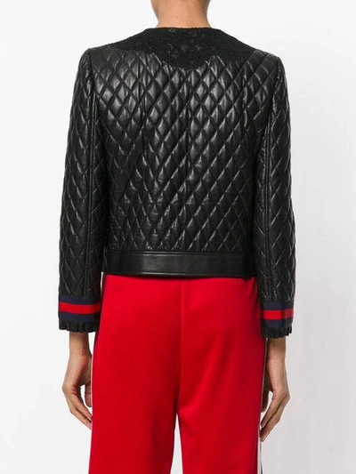 Shop Gucci Quilted Jacket With Web Bows - Black