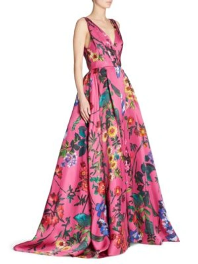 Shop Monique Lhuillier Sleeveless V-neck Ball Gown In Orchid Multi