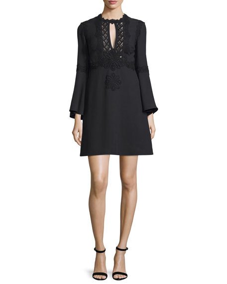 Elie Saab Woman Guipure Lace-paneled Crepe Mini Dress Black | ModeSens