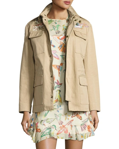 Red Valentino Embroidered Military Jacket, Black In Sand
