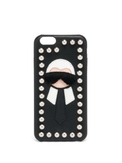 Shop Fendi Karl Fur-trimmed Iphone 6 Case In Black-white