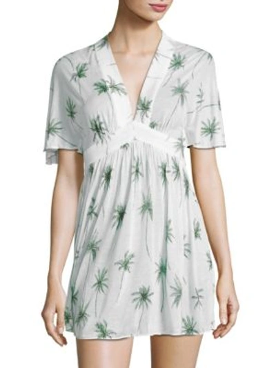 Milly Bari Palm Tree Printed Coverup Dress, White/green In Multi