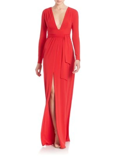 Halston Heritage Jersey Tie-front Gown In Scarlet
