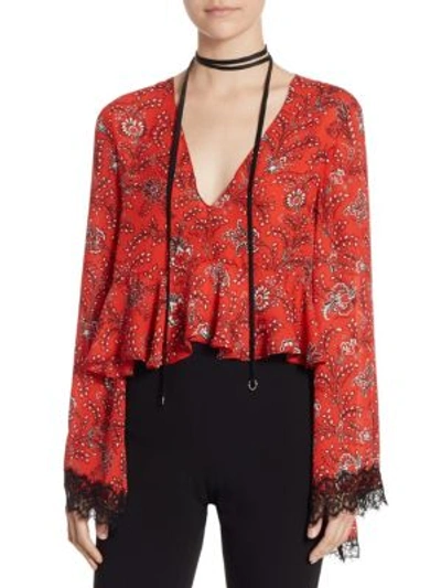 Shop Cinq À Sept Jemma Wales Silk Choker Crop Top In Vermillion Multi