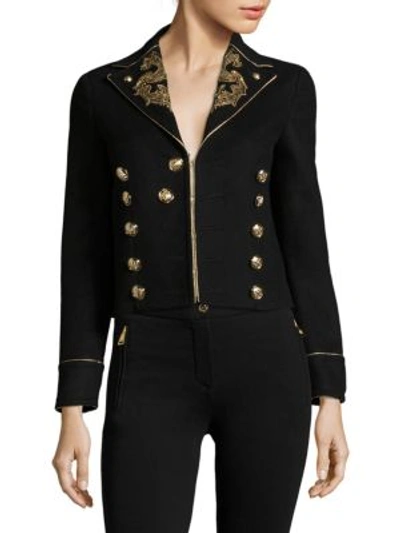 Roberto Cavalli Embroidered Jacket With Virgin Wool And Cashmere In Black Gold