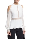 JONATHAN SIMKHAI SILK LACE-UP COLD-SHOULDER SHIRT, IVORY