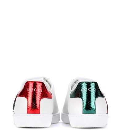 Shop Gucci Embellished Leather Sneakers In White
