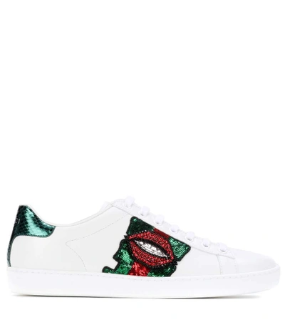 Shop Gucci Embellished Leather Sneakers In White