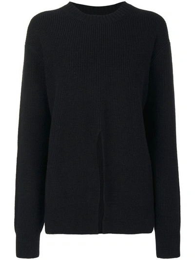 Proenza Schouler Slit-front Ribbed Knit Sweater, Black