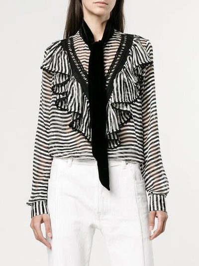 Shop Preen By Thornton Bregazzi Phillipa Scarf Detail Striped Blouse - Black