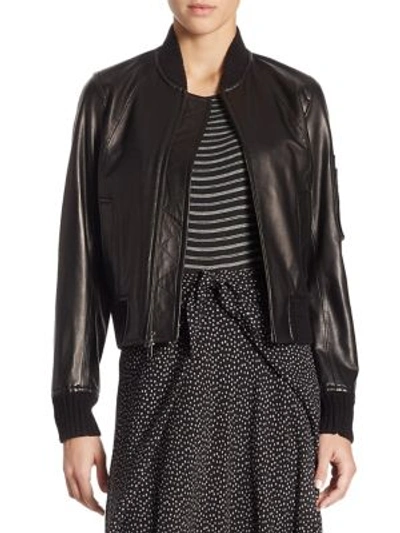 Vince Lamb Leather Bomber Jacket In Black